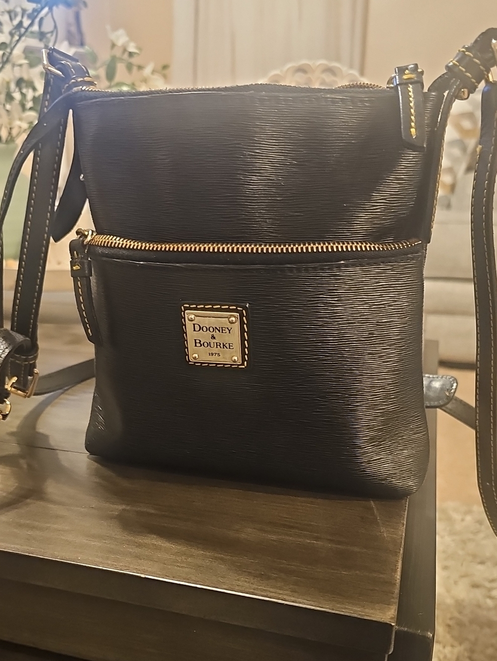 Dooney & Bourke Black Textured Crossbody with Gold Trim